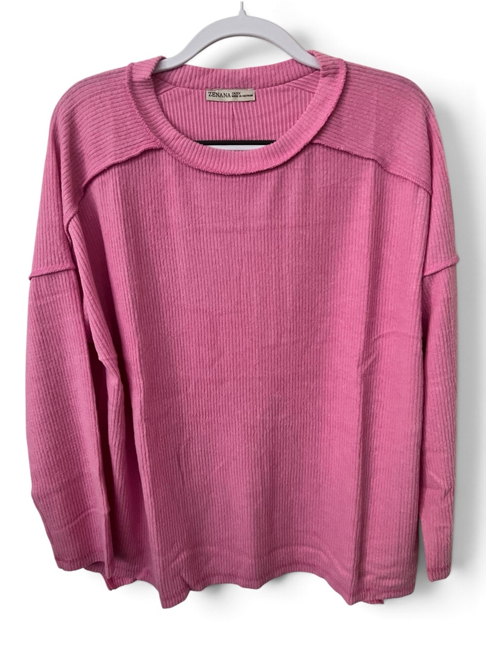 Zenana Pink Ribbed plus size Crewneck Longsleeve Sweater top